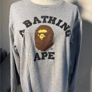 BAPE A Bathing Ape Long Sleeve Shirt Gray Ape Head Logo Size M – Authentic